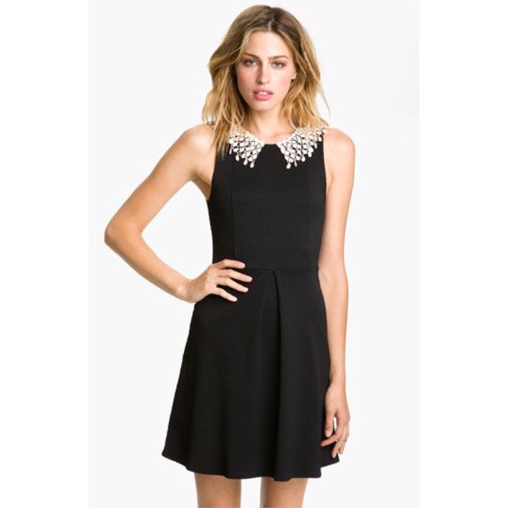 Free People Black Fit and Flare Dress Lace Collar